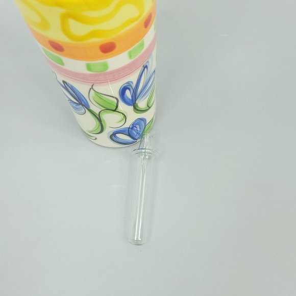 Vicki Carroll Pottery Ceramic Oil Lamp Vintage Yellow Blue White Floral Decor - Picture 3 of 12